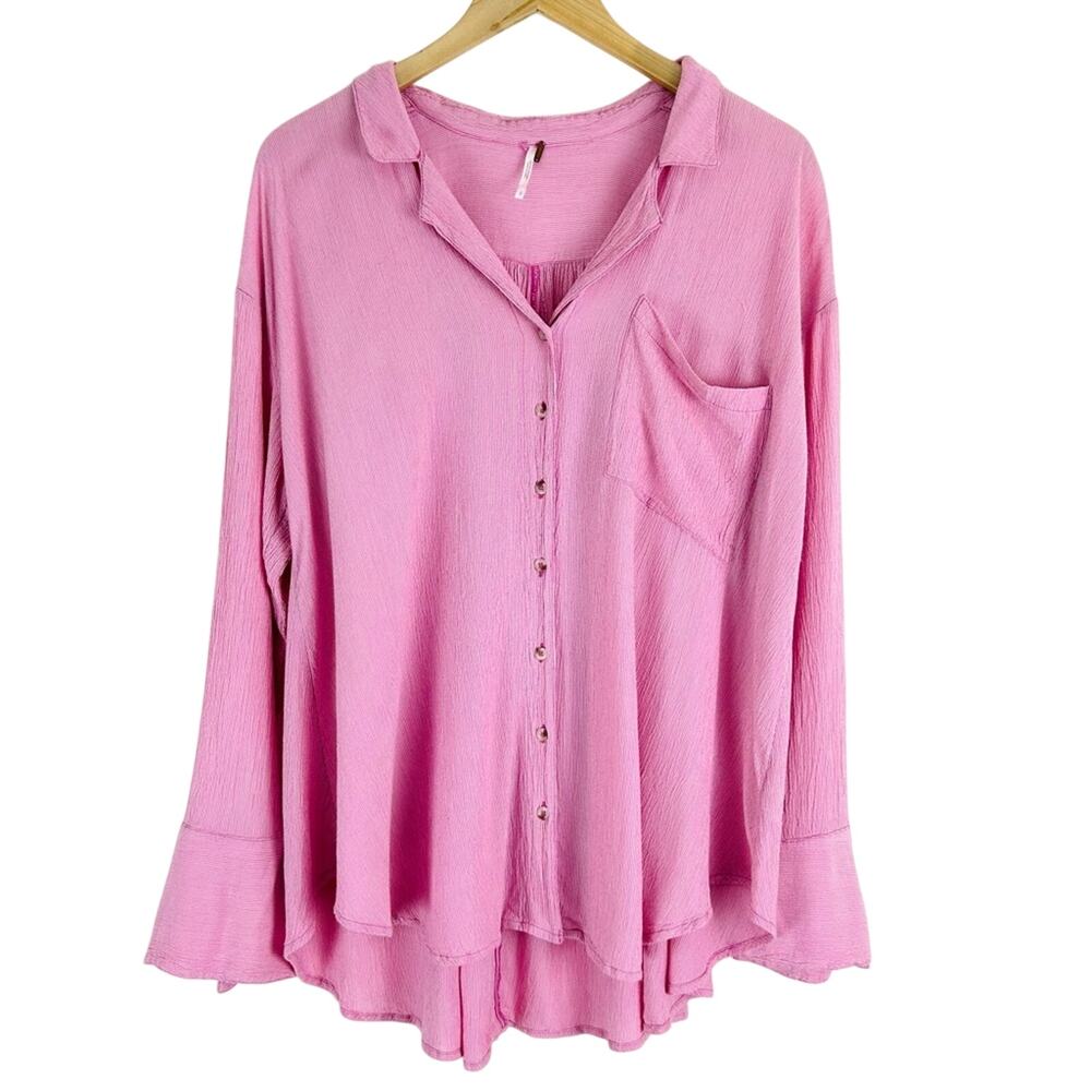 Free People Pink Button Down Shirt Flowy Top